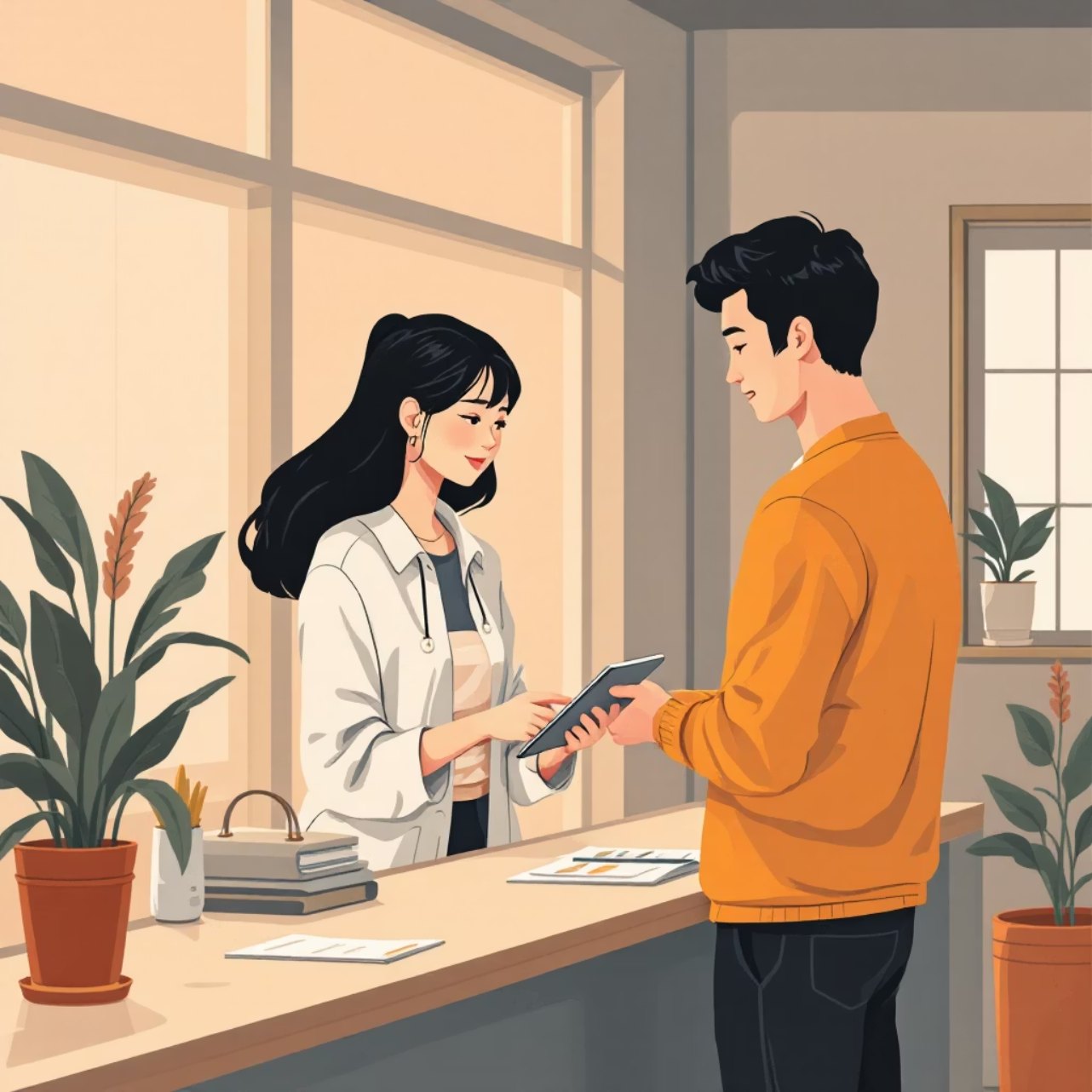 A supporter completing a friendly, simple payment at a counter